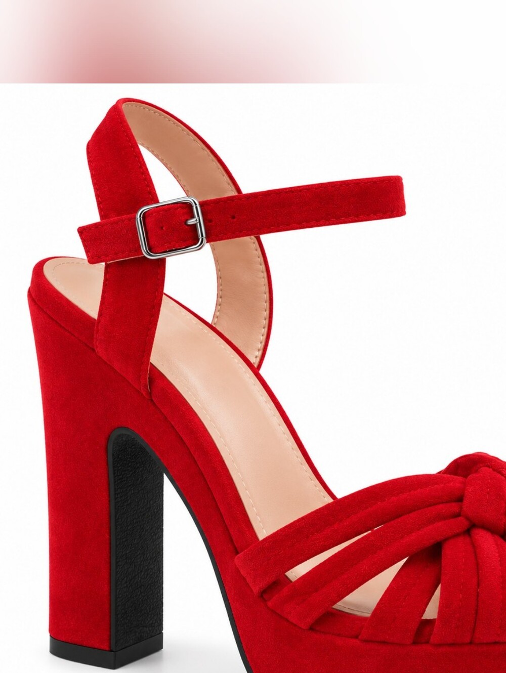 Red Suede Knotted Platform Sandals - Women